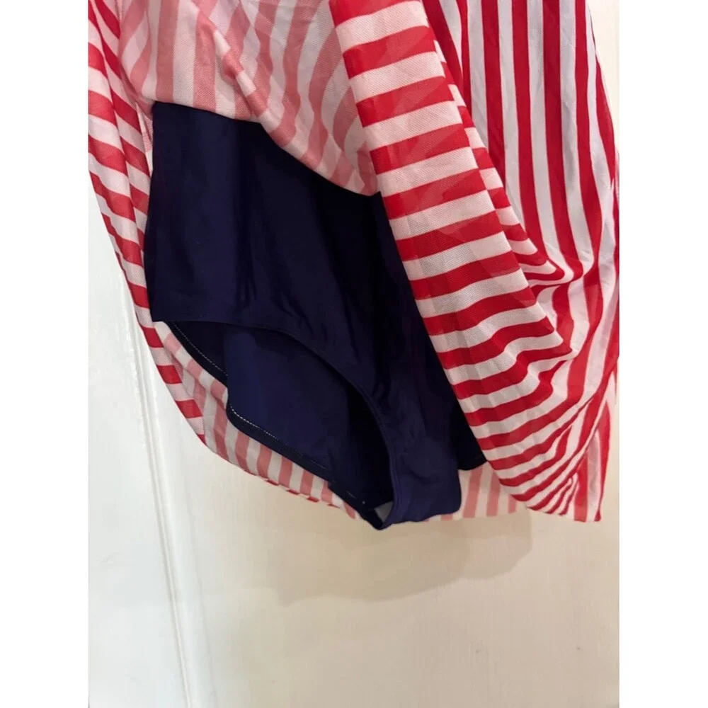 American Trends One Piece Swimsuit Tummy Control Swim Skirt Blue White Red 3XL